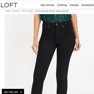 LOFT Petite Mid Rise Skinny Jeans in Black